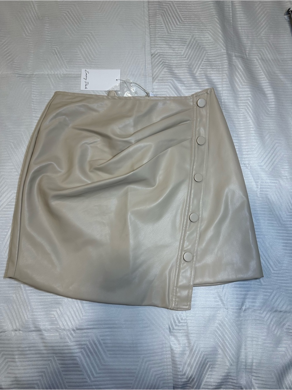 Emory Park Faux Leather Asymmetric Draped Mini Skirt Medium